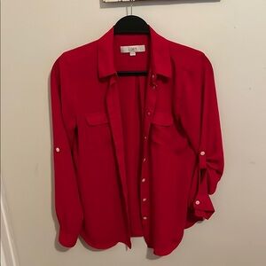 LOFT Red Button Down Long Sleeve Shirt